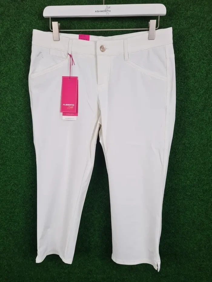 ALBERTO Mona-C Capri Golfhose – Damen (Weiß, 36, 3xDRY Cooler, Regular Slim Fit)