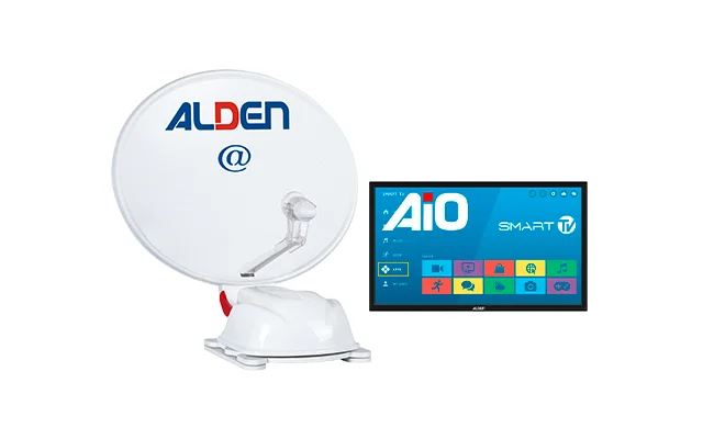 Alden AS2@ 60 HD vollautomatische Satellitenanlage Weiß inklusive LTE Antenne und A.I.O. Smart TV mit integriertem Receiver und Antennensteuerung