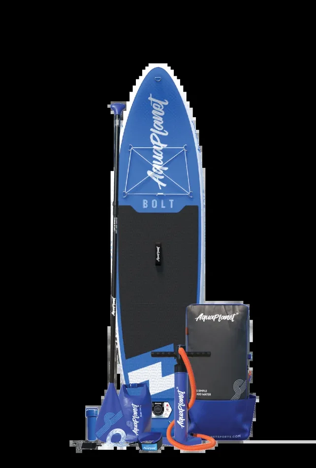 Aquaplanet BOLT 9’4″ aufblasbares Paddle-Board-Paket – Blau