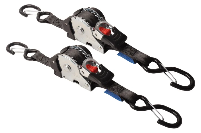 Automatisch aufrollender Spanngurte 300×2,5 cm – mit S-Haken und Sicherungsfeder – 600 kg – Set mit 2 Stück