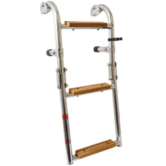 Badeleiter 2+1 Edelstahl mit Stufen aus Teakholz Schneller Modus zum Verkauf