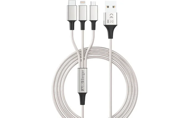 Berger 3-in-1 USB-Ladekabel zu Micro-USB / Lightning / USB-C 1,2 m