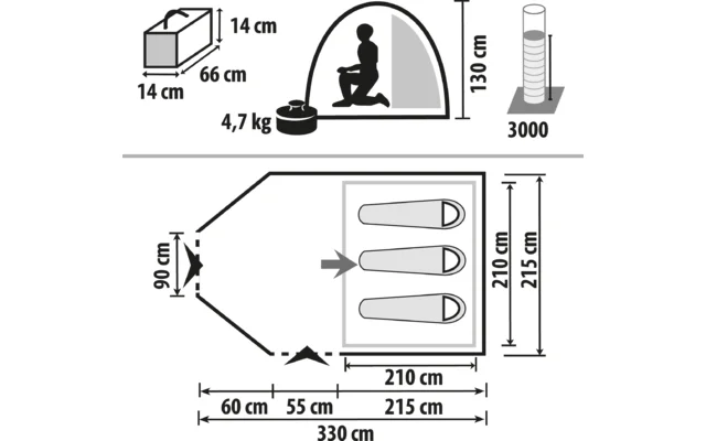 Berger Easy Rock 3 Kuppelzelt mit Stehhöhe und großem Vorraum für 3 Personen