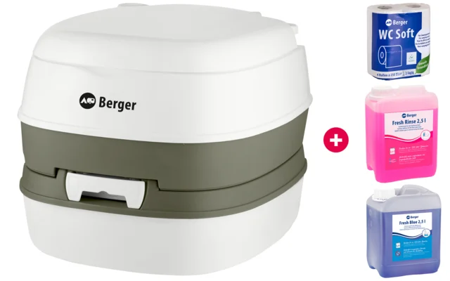 Berger Mobil WC Comfort Starter Set mit Campingtoilette, Toilettenpapier und Sanitärflüssigkeiten