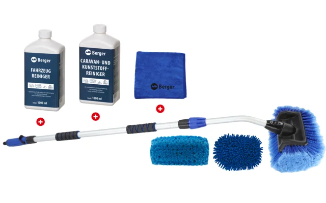 Berger Waschbürsten Set 4-teilig inkl. Mikrofasertuch, Fahrzeugreiniger & Caravanreiniger
