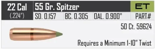 Bleifrei Geschosse Nosler E-Tip .22 cal, dia .224, 55grs – Bild 2