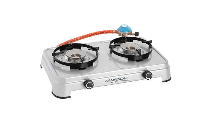 Campingaz Camping Cook Gaskocher mit Schlauch & Regler für CV- Kartusche, 2-flammig