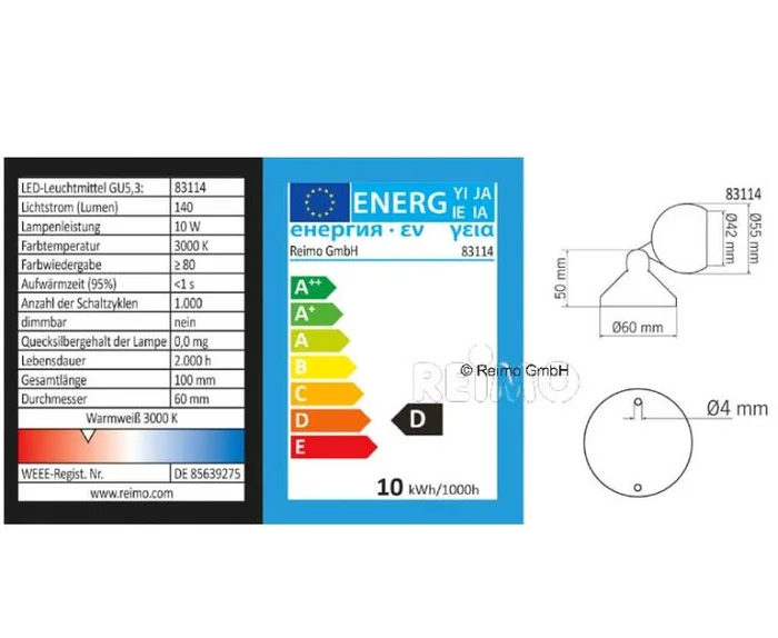 Carbest Halogen-Aufbaustrahler mit Schalter – Weiß, 10W, aus Kunststoff