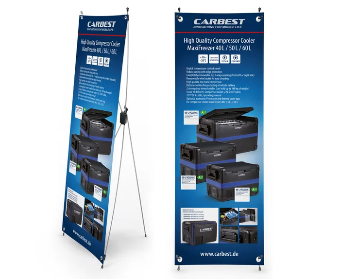 Carbest X-Banner – Englisch, Motiv: Heavy Duty Kühlboxen
