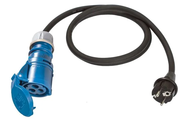 CEE Adapter 3-polig Schutzkontaktstecker 1,5 m mit Klappdeckel am CEE Stecker