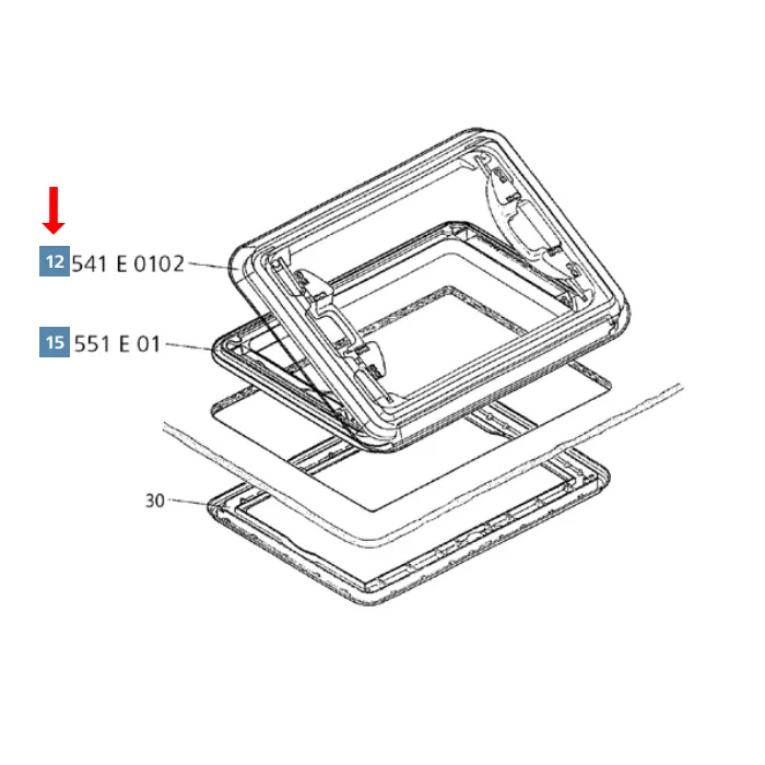 Dometic Heki 1 Glasrahmen kompl. ohne Zwangsentlüftung, grau (Nr. 541E0109)