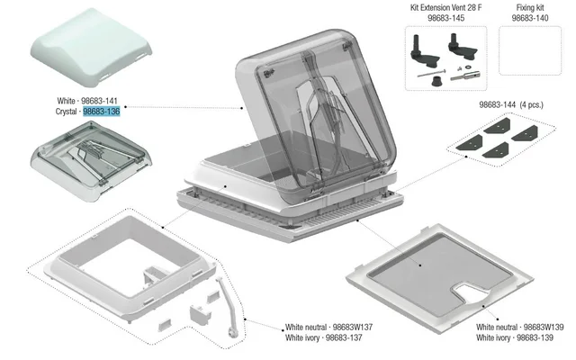 Fiamma Ersatzhaube passend für Dachhaube Vent 28 F – Farbe Crystal Fiamma Ersatzteilnummer 98683-136