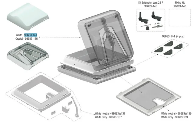Fiamma Ersatzhaube passend für Dachhaube Vent 28 F – Farbe White Fiamma Ersatzteilnummer 98683-141