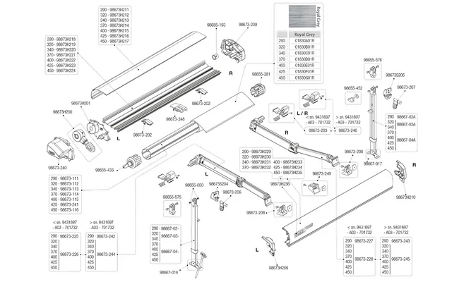 Fiamma Gelenkarm links 400 / 550 für F45L Fiamma Artikelnummer 06588-02-
