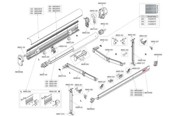 Fiamma Kit innere Halterung rechts für Markise F45L 450-550 / ZIP F45L 400-450 – Fiamma Ersatzteilnummer 98655-585