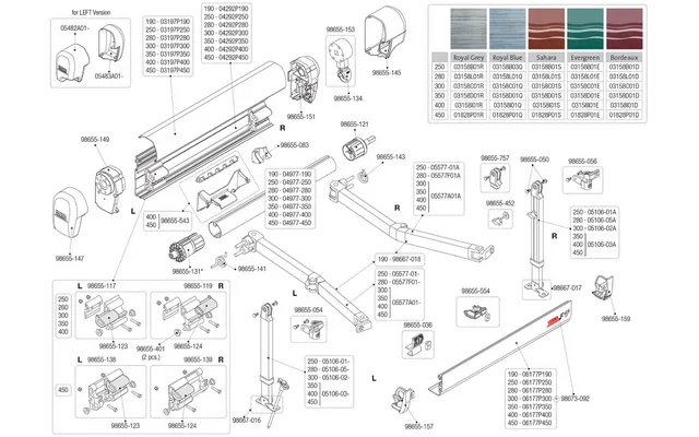 Fiamma Kit linker und rechter Arm Halterung für Markise F45Ti 190 – Farbe Polar Weiß Fiamma Ersatzteilnummer 98667-018
