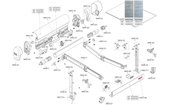 Fiamma linke Rollenabdeckung für Markise ZIP F45Ti L 400 – 450 – Fiamma Ersatzteilnummer 04808-01-