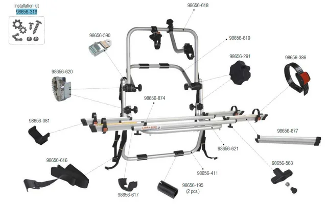 Fiamma Montagesatz passend für Carry Bike Backpack – Fiamma Ersatzteilnummer 98656-316