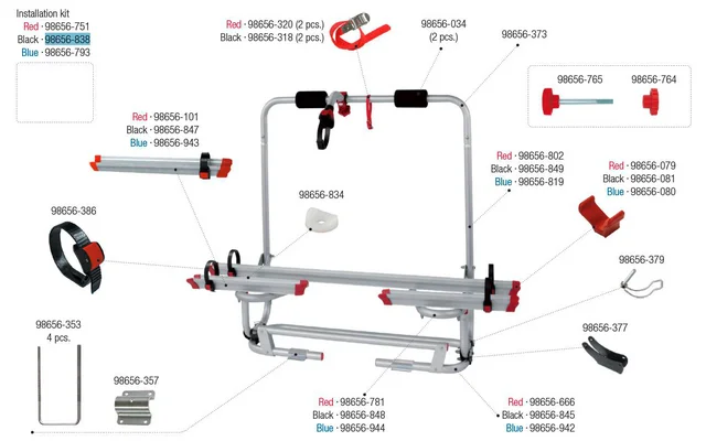 Fiamma Montagesatz passend für Carry Bike Caravan XL A Pro 200 – Farbe Schwarz Fiamma Ersatzteilnummer 98656-838
