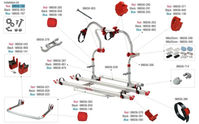 Fiamma Montagesatz passend für Carry Bike Pro C – Farbe Rot Fiamma Ersatzteilnummer 98656-168