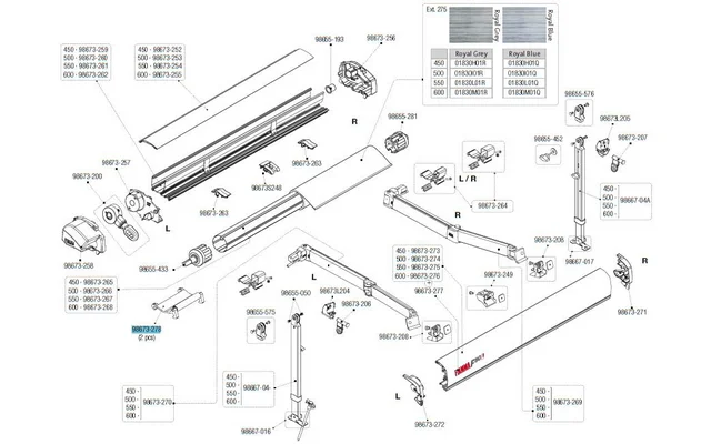 Fiamma Rollenunterstützung für Markise F80L 450 – 600 – Fiamma Ersatzteilnummer 98673-278