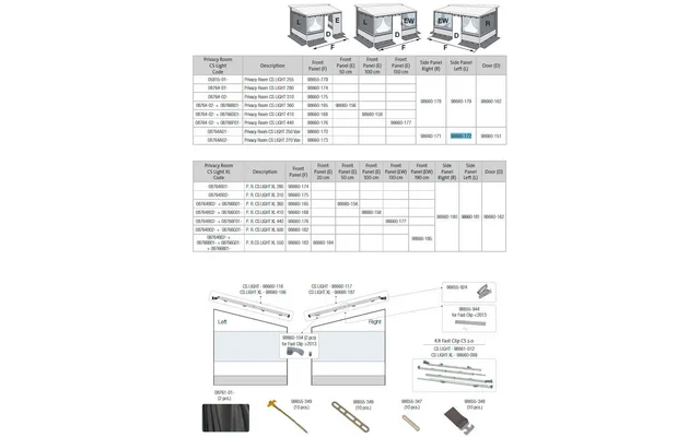 Fiamma Seitenwand links für Markise Privacy Room CS Light 250/270 Van – Fiamma Ersatzteilnummer 98660-172