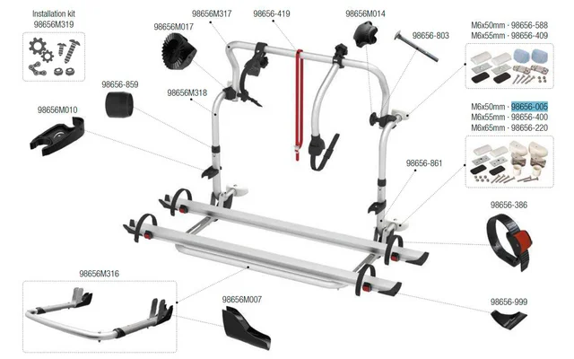Fiamma Unteres Befestigungskit M6 x 50 mm passend für Carry Bike C L80 / L80 / Pro C Knaus-Eiffeland / Trigano-Ci-Roller Team – Fiamma Ersatzteilnummer 98656-005
