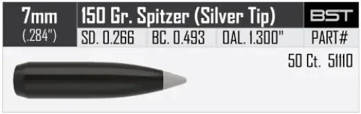 Geschosse Nosler Ballistic Silvertip 7mm, dia .284, 150grs – Bild 2