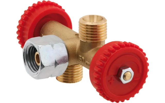 GOK Abzweigventil Überwurfmutter G 1/4 LH auf 2x Außengewinde G 1/4 LH