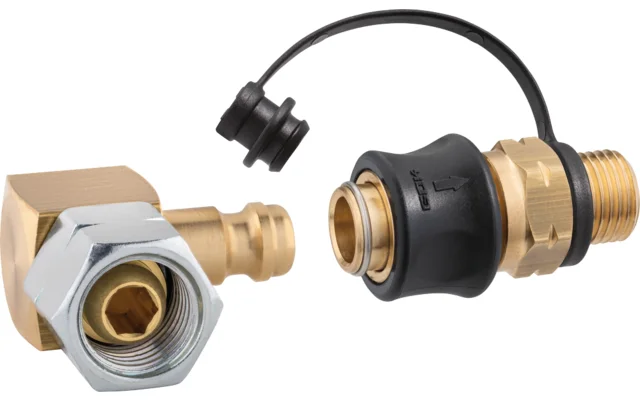 GOK Steckkupplung-Set Typ SKU-QR zum Verbinden von Schlauchleitungen mit mobilen Gasgeräten G 1/4 LH-KN auf SKU und STN x G 1/4 LH-ÜM 90°