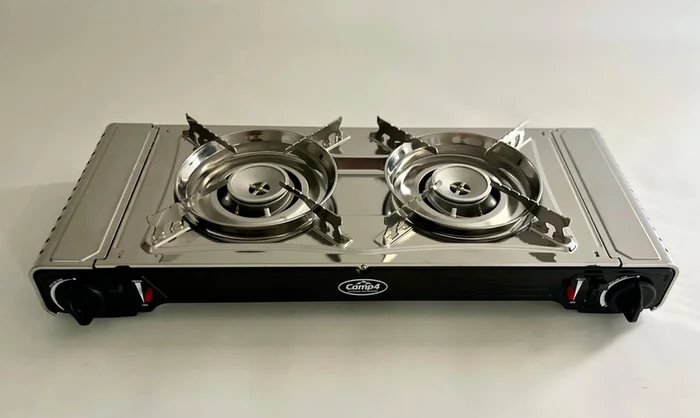 Gourmet Double Gaskartuschenkocher mit Zündsicherung – 2-Flamm-Kocher