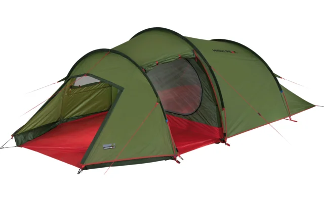 High Peak Falcon 3 LW Lightweight 3 Personen Tunnelzelt Aluminium Gestänge olive/rot