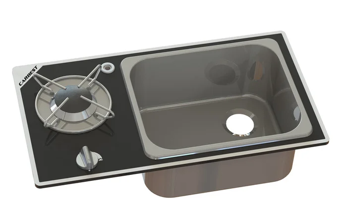 Kocher-Spülen-Kombination – 1-flammig mit Sicherheitsglas