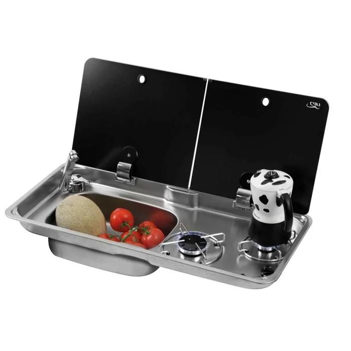 Kombi aus 2-flammigem Kocher und Spüle CAN