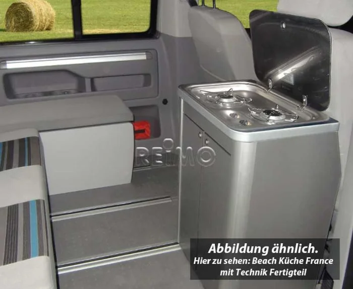 Küche France Hochglanz Schwarz – Küchenmodul für VW T6/5 California Beach mit Technik