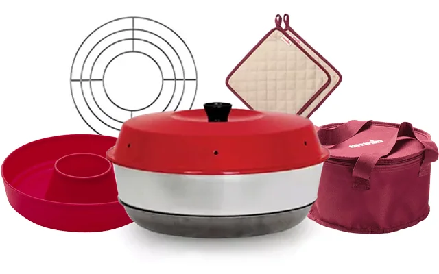 Omnia Campingbackofen Set 5-teilig inkl. Silikonbackform, Aufbackgitter, Transporttasche & Topflappen