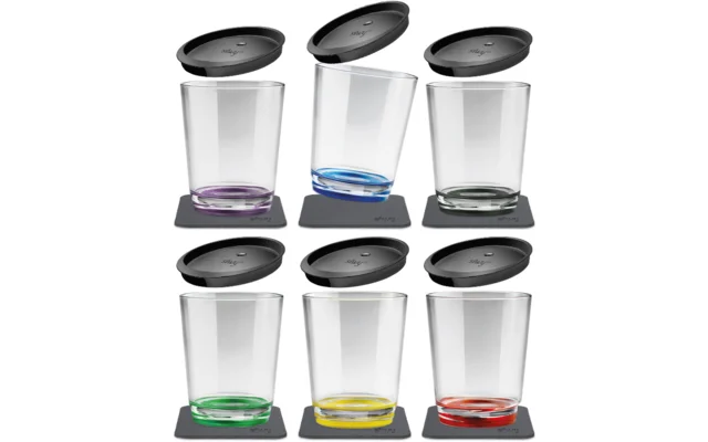 Silwy Magnet-Kunststoff Becher-Set inkl. Deckel und Metallischem Gel-Untersetzer 6 Stk. (250 ml)