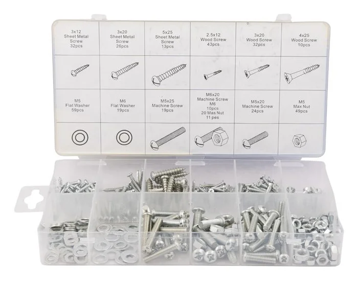 Sortiment Schrauben, Bolzen und Muttern 347-teilig