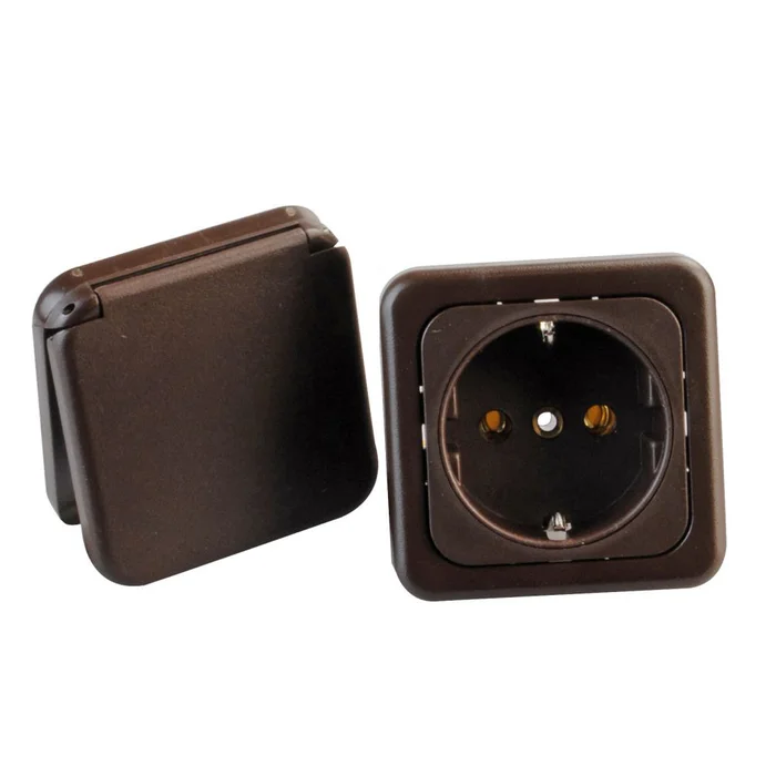 System 10.000 Schuko-Steckdose braun mit Klappdeckel