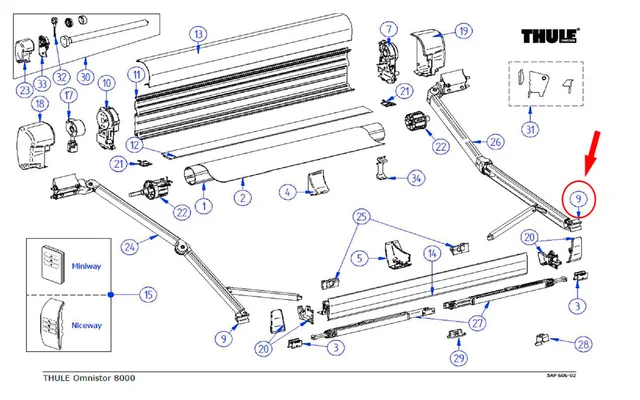 Thule Gelenkarm-Endstück Satz (links und rechts)