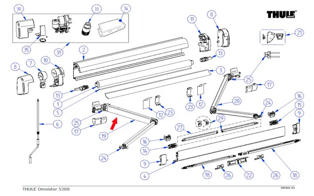 Thule Gelenkarm links passend für Markise Omnistor 5200 2,3 Meter