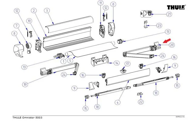 Thule Gelenkarm (rechts) für Markisenlänge ab 3m