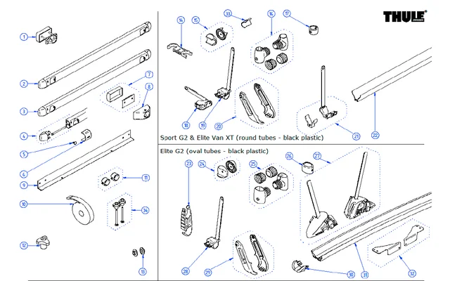 Thule Steckhülsen Verbindung Holm Tragrahmen 2 Stück für Fahrradträger Sport G2 / Elite Van XT – Thule Ersatzteilnummer 1500602625