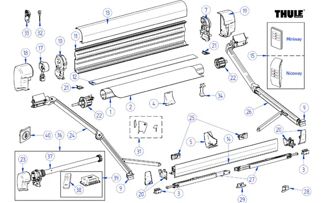 Thule Walze / Tuchrolle für Markise Omnistor 8000 5,0 Meter – Thule Ersatzteilnummer 1500601800