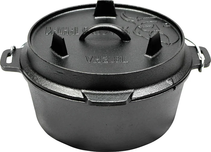 Valhal Outdoor Feuertopf Dutch Oven Gusseisen, flacher Boden, 3,8 l