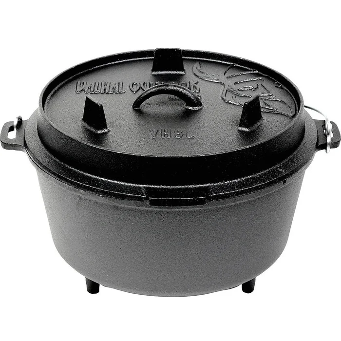 Valhal Outdoor Feuertopf Dutch Oven Gusseisen, Füße am Boden, 8 l
