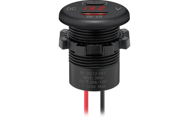 Wentronic Dualer Einbaucharger USB-A und USB-C mit Schnellladetechnik und LED- Anzeige 12 V / 24 V